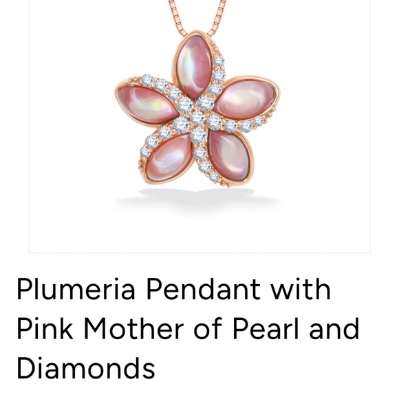 14K Rose Gold Plumeria Pendant with Pink Mother of Pearl Inlay .25 Ct diamonds - Picture 1 of 4